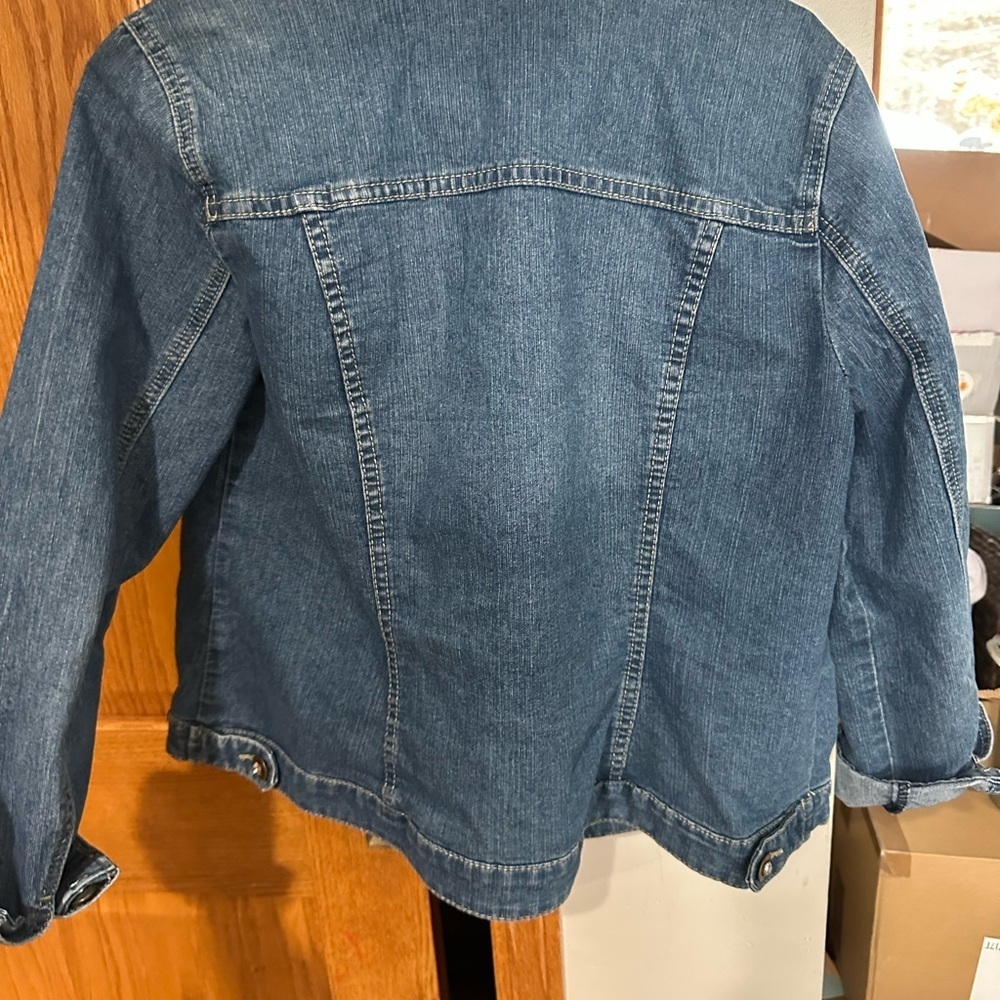 Christopher & Banks Denim Button-Up Jacket Rhinestone Buttons - Picture 4 of 4